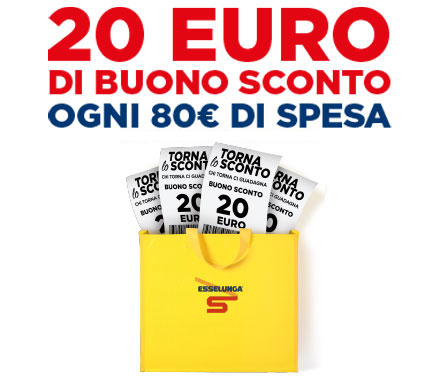 20 euro di buono sconto ogni 80€ di spesa